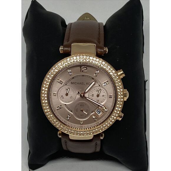 Michael Kors Parker MK5896 Women's Brown Leather Analog Dial Quartz Watch WO335 - Picture 1 of 12